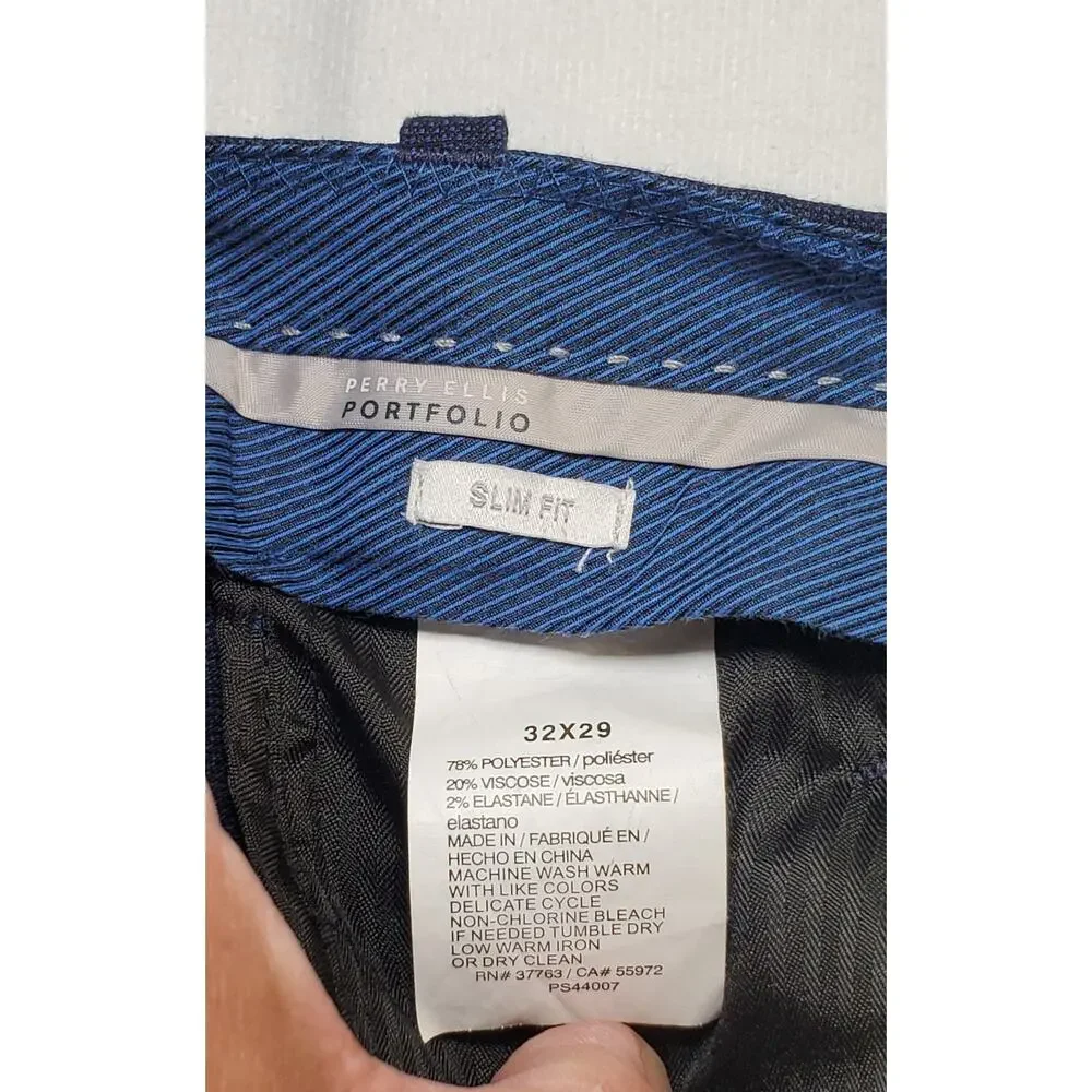 Perry Ellis Size 32x29 Portfolio Modern Fit Washable Stretch Dress Blue Ca13